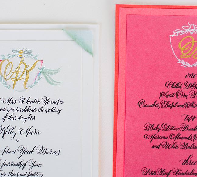 watercolor monogram wedding invitation