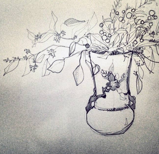 Roseville Pottery and Eucalyptus Sketch