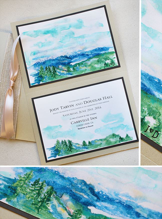 Modern Watercolor Landscape Wedding  Invitation