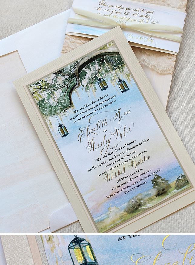 Custom Illustrated Southern Plantation Wedding Invitations