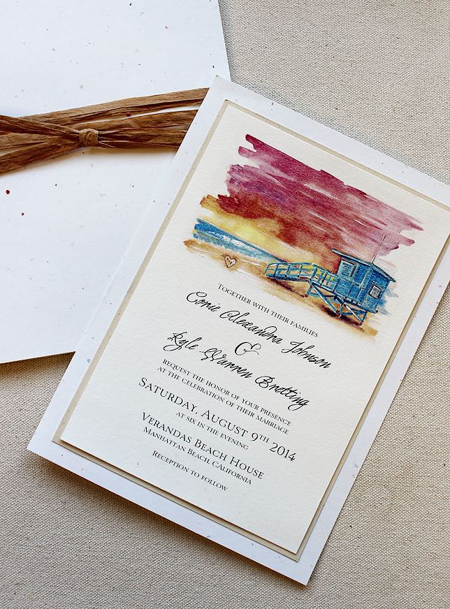 Watercolor Beach Wedding Invitations