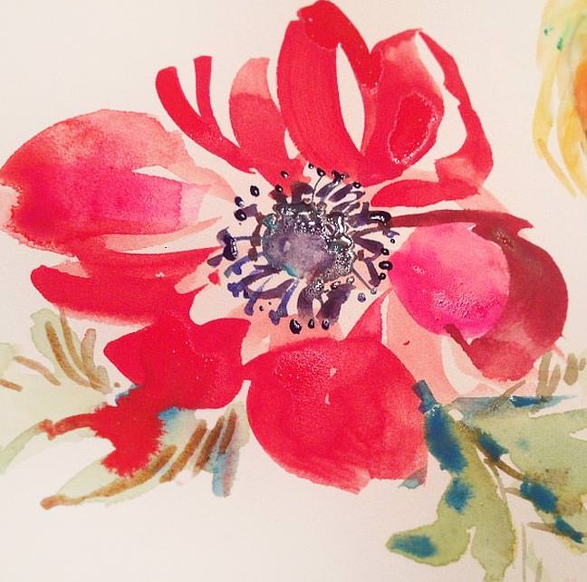 Bold Red Watercolor Anemone