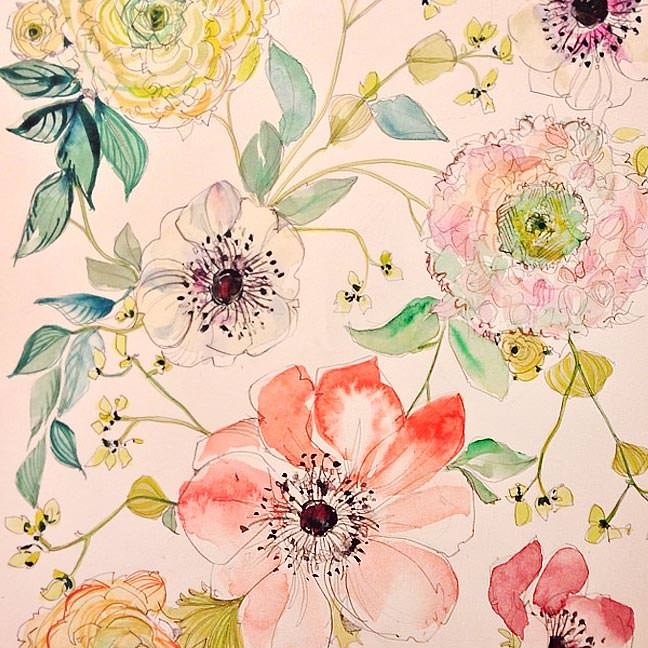 Anemone Watercolor Pattern