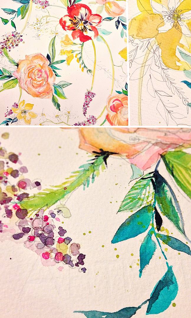 Sketchy and Bold Watercolor Floral Pattern
