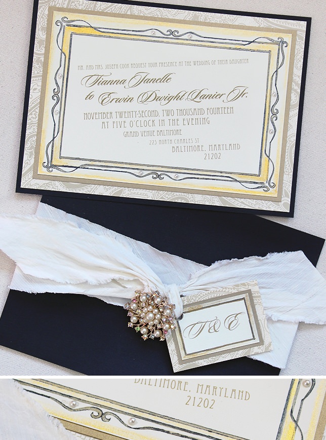 Ivory Black and Gold Art Deco Wedding Invitations