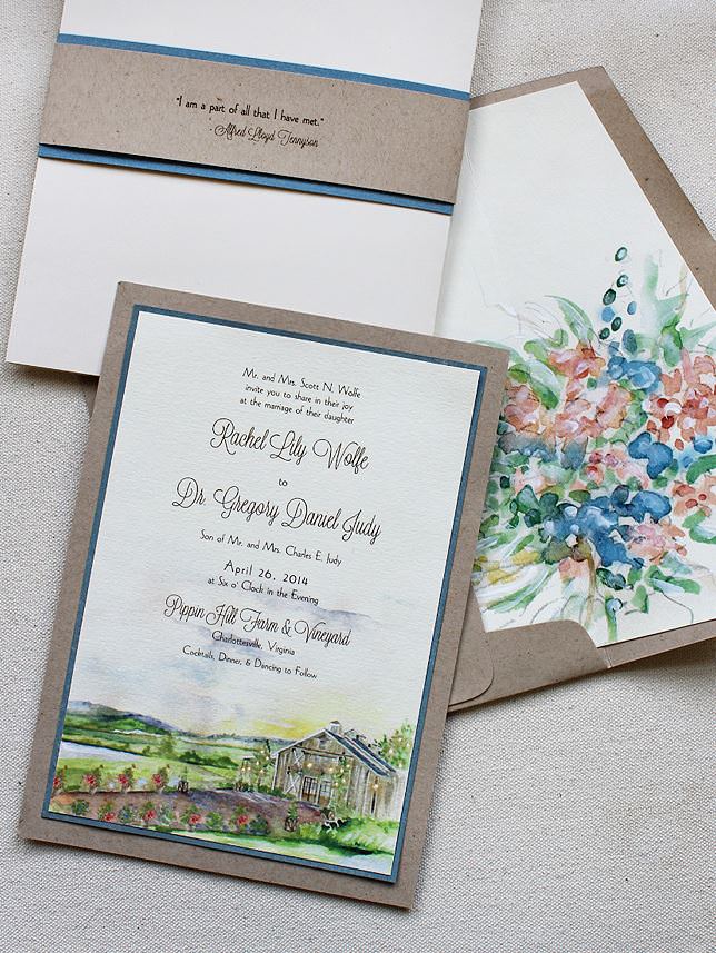 Watercolor Vineyard Landscape Wedding Invitation