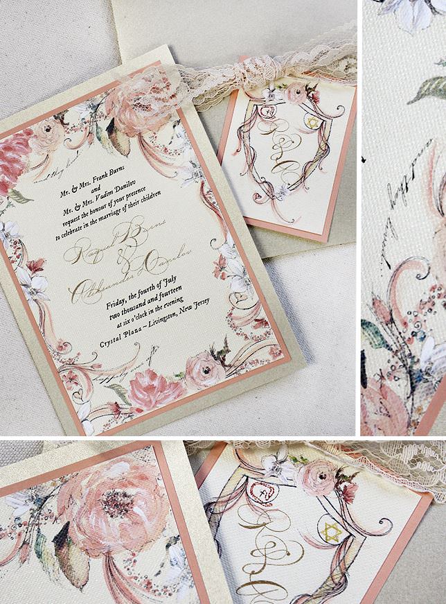 Peach Floral Frame Wedding Invitations