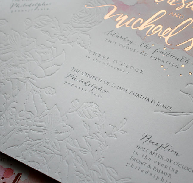 rose gold foil wedding invitations