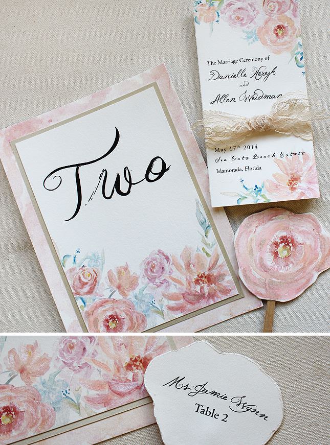 Watercolor Peony and Rose Wedding Day Accesories