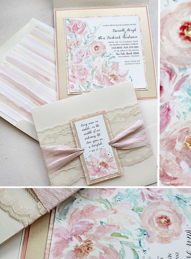 Pink Watercolor Floral Wedding Invitations
