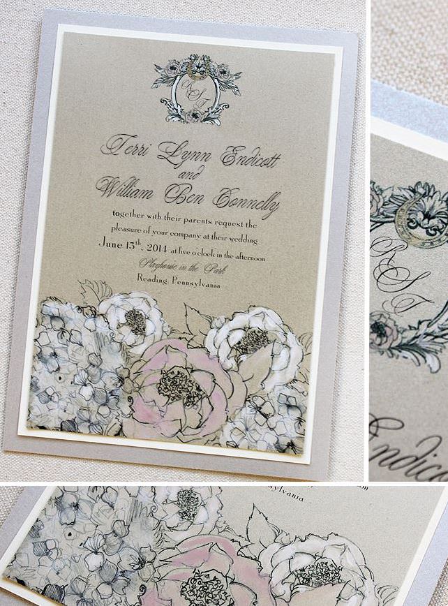Garden Rose and Hydrangea Wedding Invitations