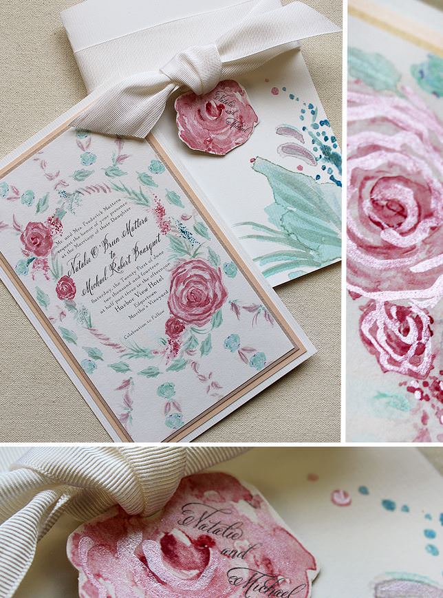 Pink Watercolor Rose Frame Wedding Invitation