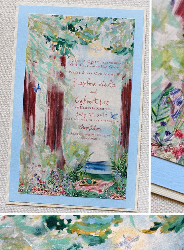 Watercolor Redwood Wedding Invitation