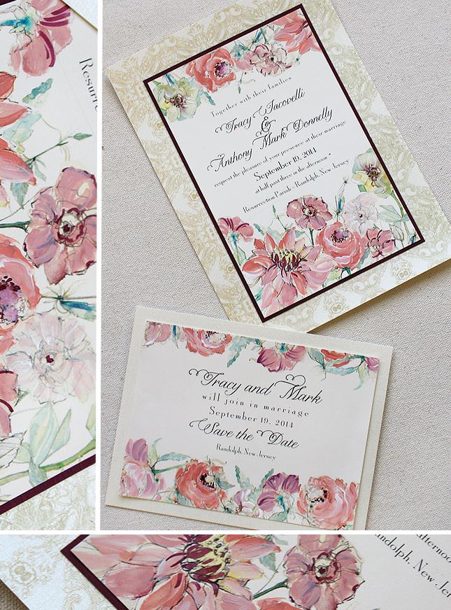 Hand Painted Floral Wedding Invitations 