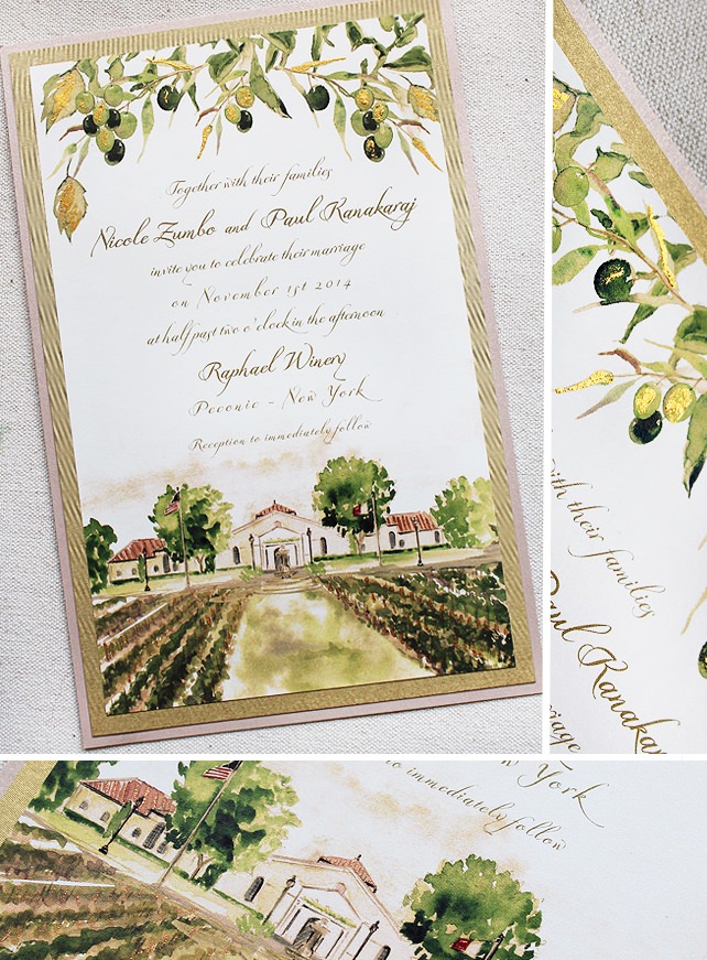 Watercolor Vineyard Wedding Invitation