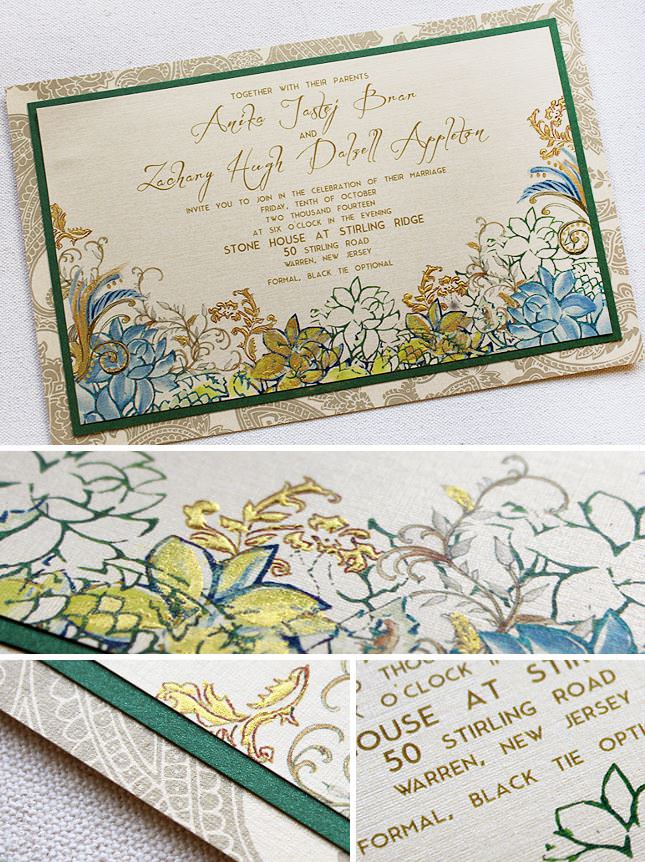 Vintage Lotus Wedding Invitation