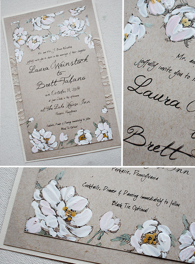 white blooms wedding invitation