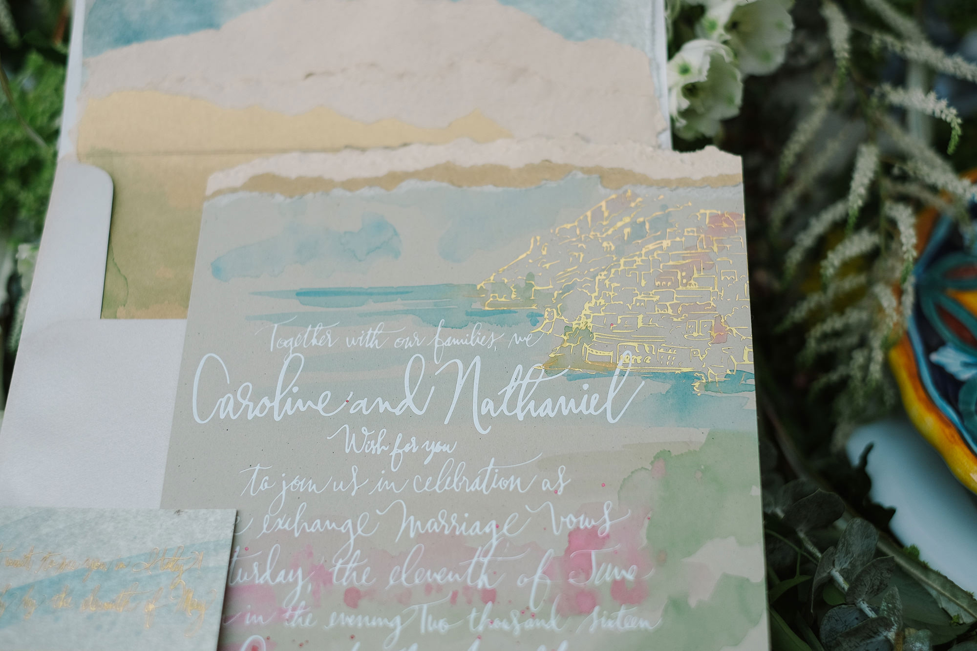 black-tie-artistic-watercolor-foil-wedding-invitation-italy
