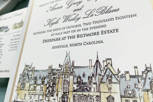 Biltmore Estate Illustrated Letterpress Wedding Invitation