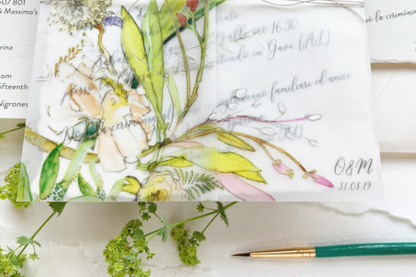 Botanical Watercolor Vellum Italy Wedding Invitations