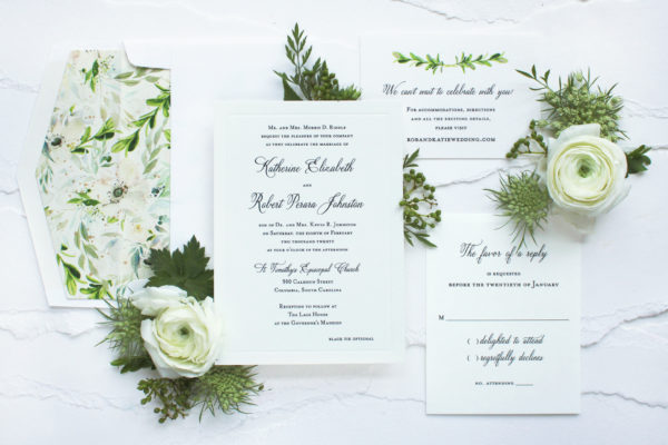 Classic Letterpress Anemone Pattern Wedding Invitations