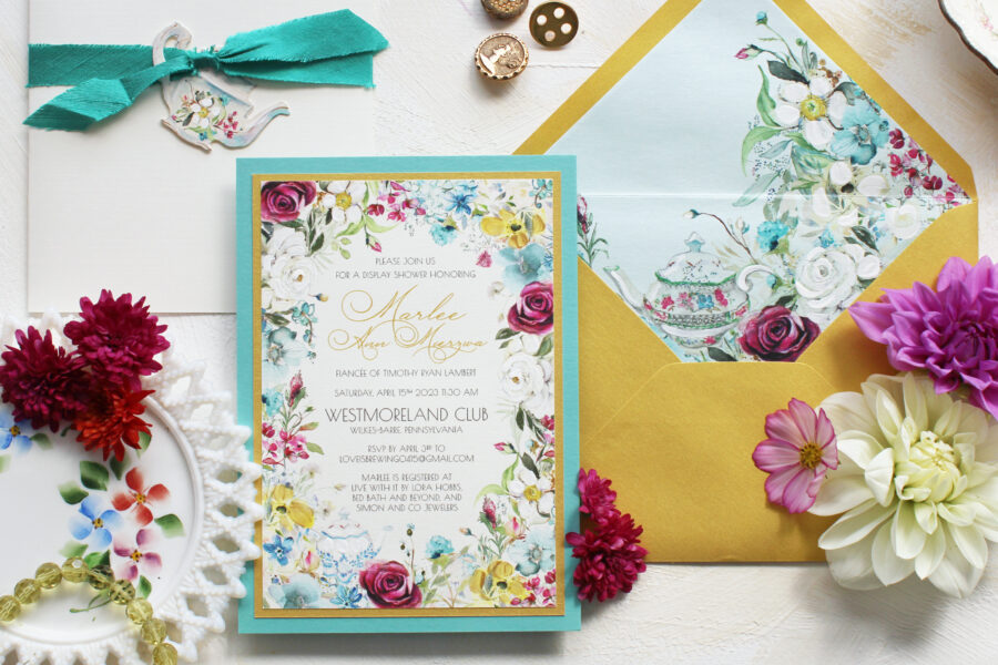 tea party bridal shower invitation stationery