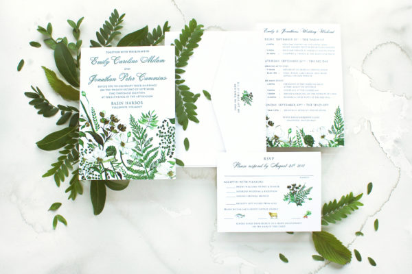 Green and White Botanical Wedding Stationery