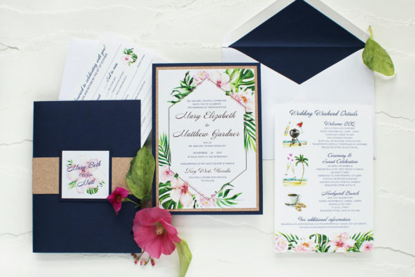 hibiscus-and-tropical-greenery-rose-gold-wedding-invitations