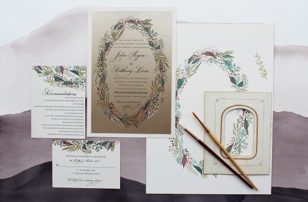 Botanical Wreath Hand Painted Wedding Invitation