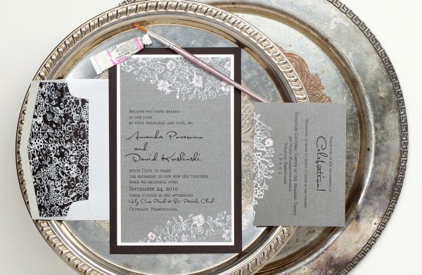 vintagepattern_lacy_gray_black_romantic_handpainted_wedding_invitation