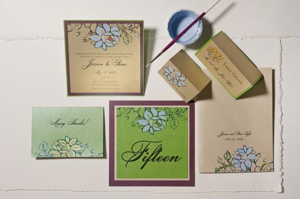 vintage-lotus-blue-green-gold-hand-painted-wedding-invitation