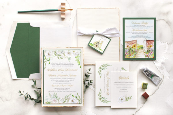 White Floral Watercolor Wedding Invitations