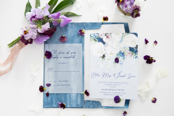 Blue and White Hand Painted Rustic Floral Wedding Invitations