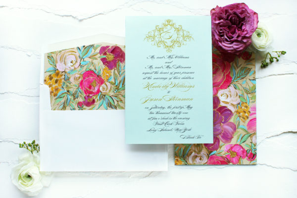 Opulent Hand Painted Floral Pattern Wedding Invitations