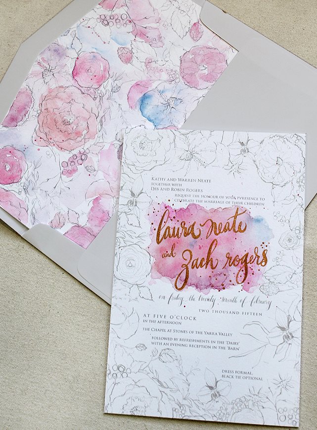 Foil and Letterpress  Floral Wedding Invitations