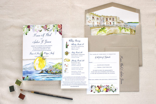 Watercolor Sicily Italy Destination Wedding Invitations