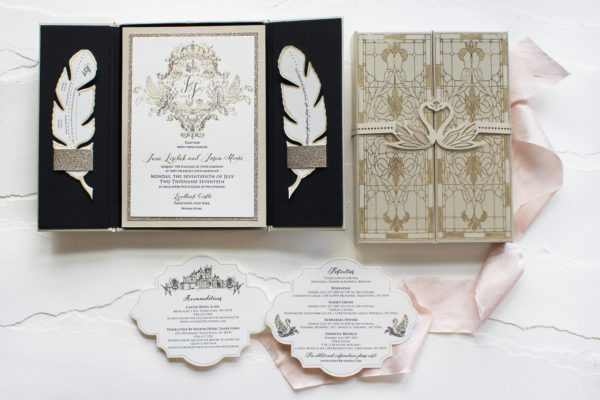 Swan Custom Wedding Crest Boxed Invitation