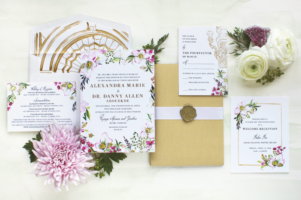 Watercolor Hellebore Floral Hand Painted Wedding Invitations
