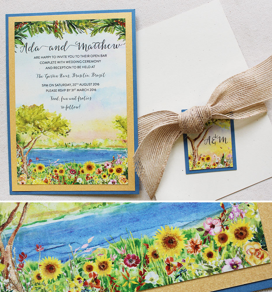 Bright Floral Brazil Watercolor Wedding Invitations