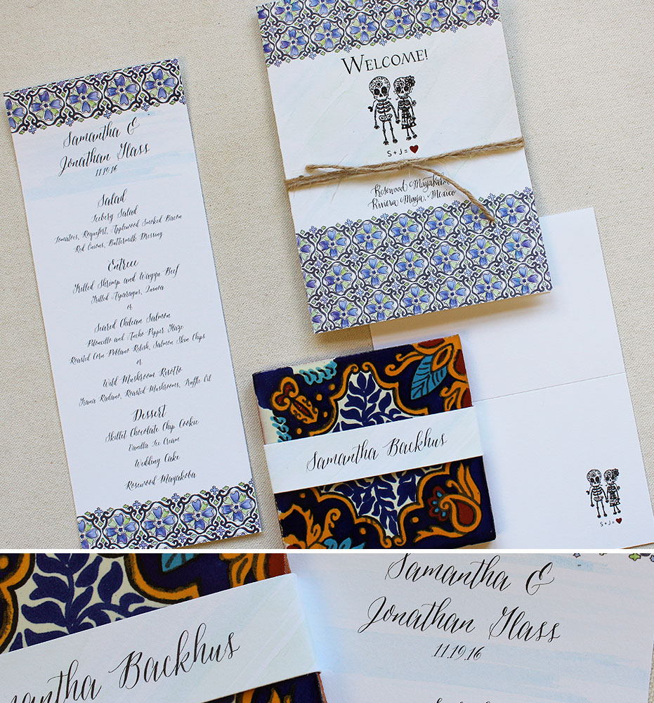 Watercolor Tile Pattern Mexico Wedding Invitations