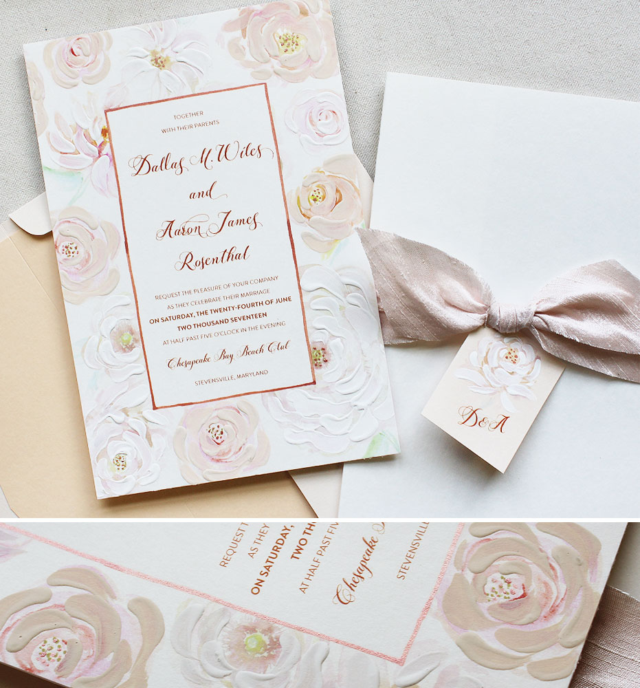 Pink and Peach Floral Pattern Wedding Invitations