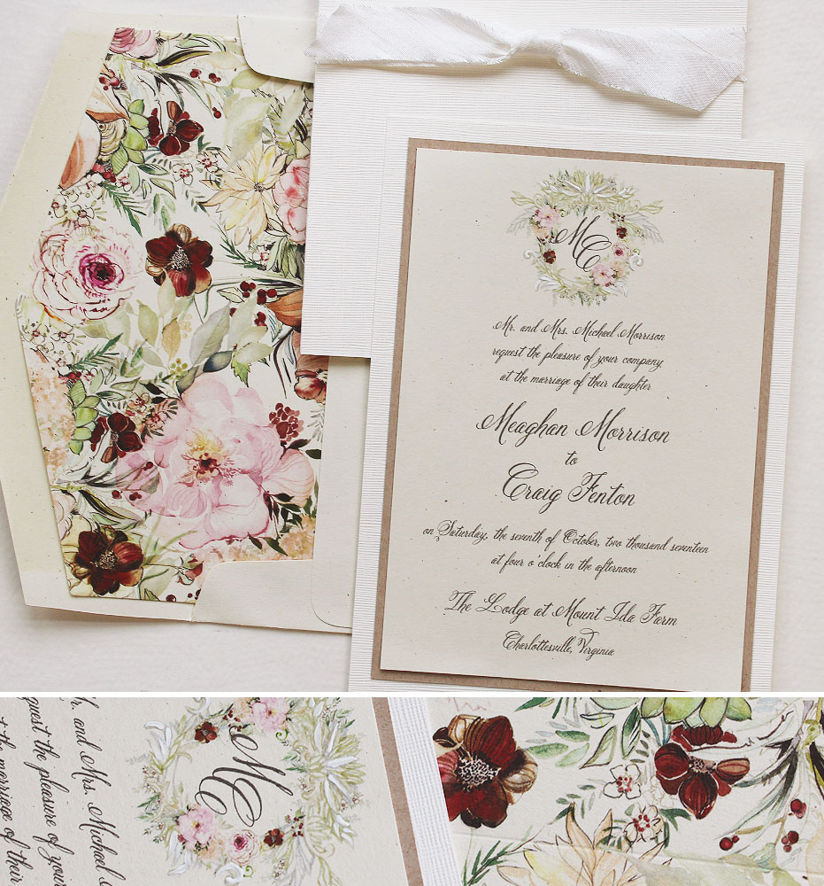 Classic Floral Monogram Wedding Invitations