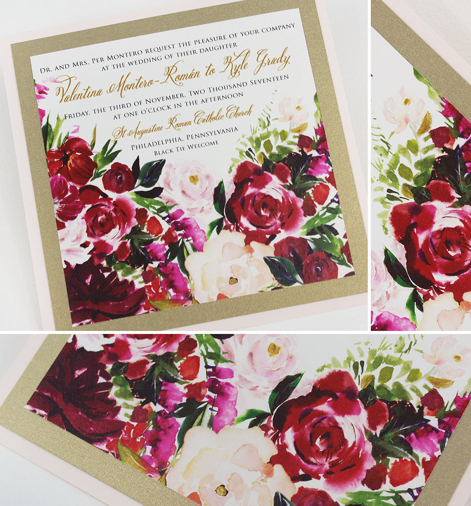 Burgundy Watercolor Floral Wedding Invitations