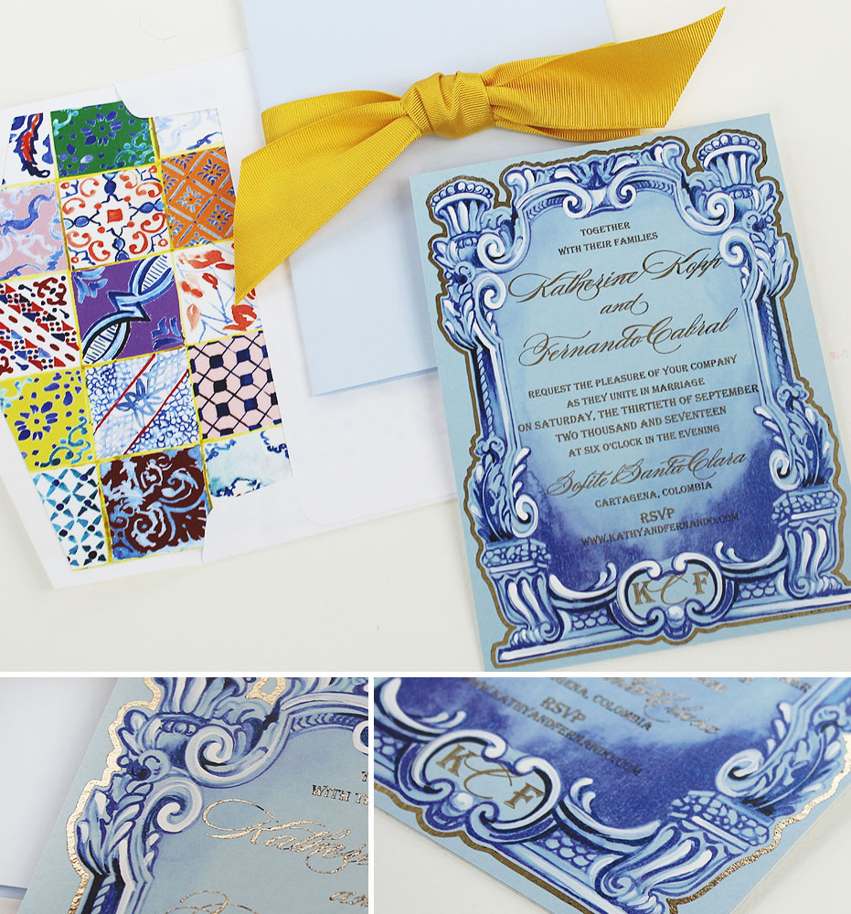 Watercolor Frame Cartagena Wedding Invitations