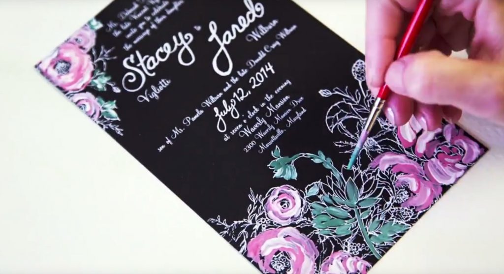 Hand Painted-Chalkboard-Style-Floral-Wedding-Invitation