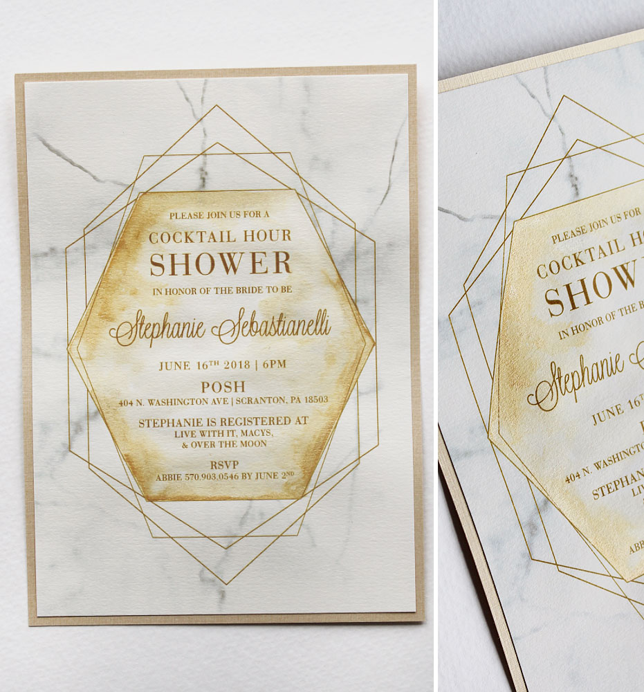 Glamorous Marbled Cocktail Bridal Shower Invitations