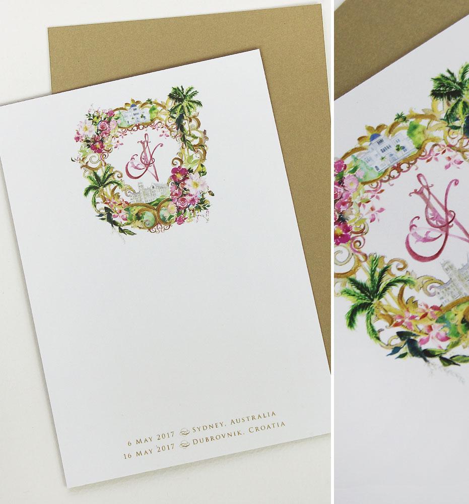 Watercolor Crest Wedding Thank You Note