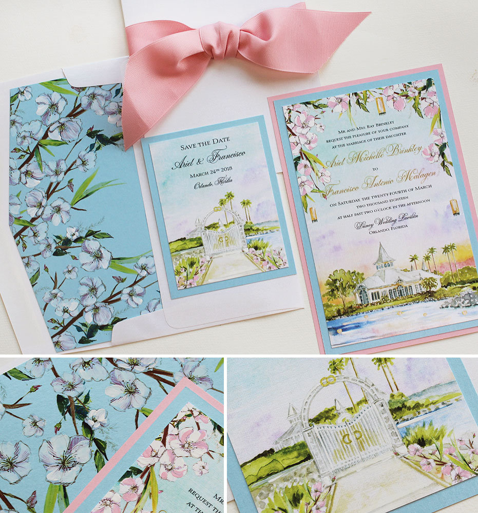 Watercolor Cherry Blossom Wedding Invitations