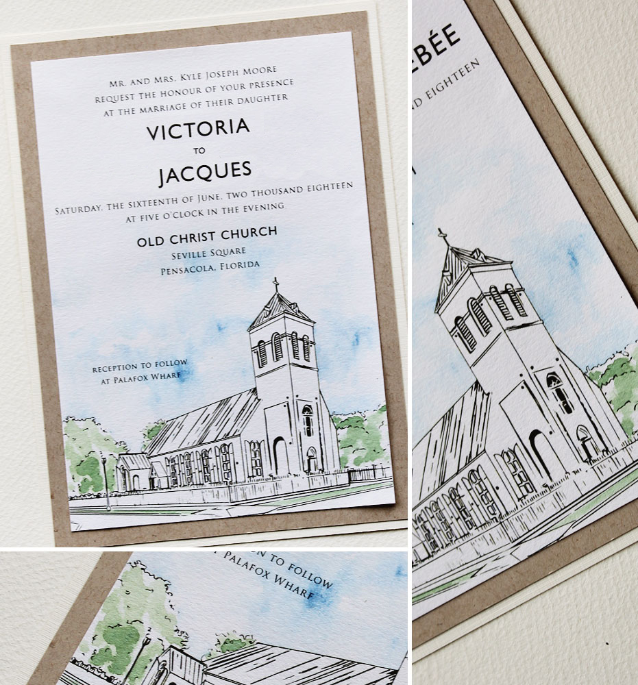 Custom Church Illustration Wedding Invitation