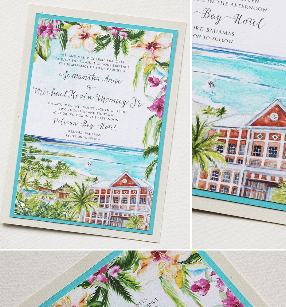 Watercolor Bahamas Wedding Stationery